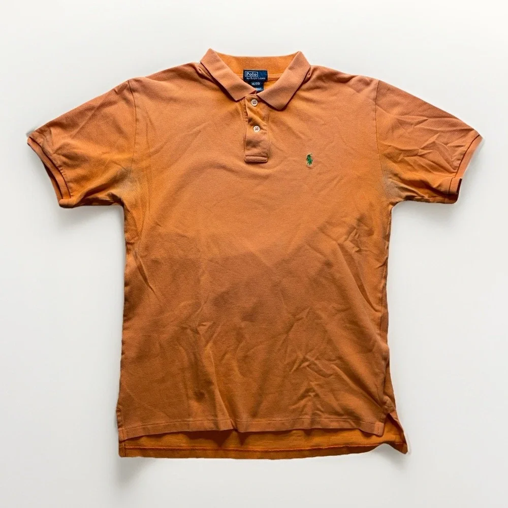 Polo Ralph Lauren Boys XL Orange Polo Shirt Green Pony Sunfaded Casual Preppy